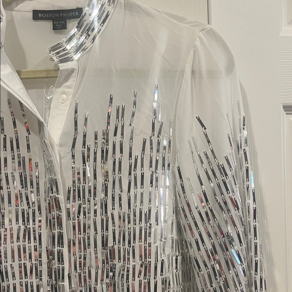 NWT-Boston Proper White Blouse with Silver Accents - Picture 3 of 13